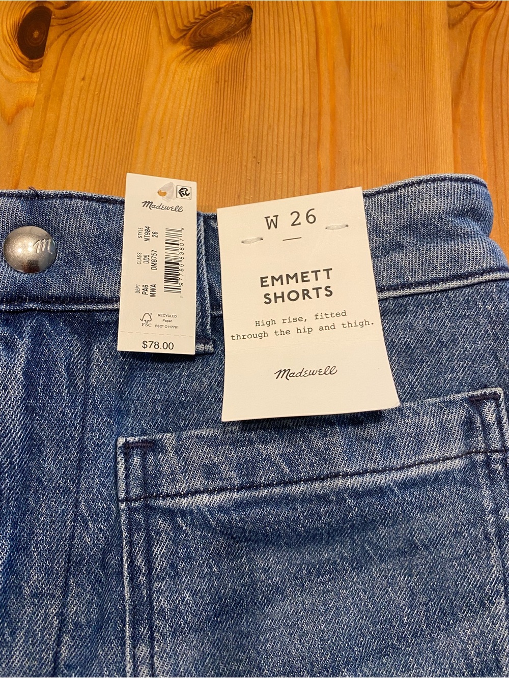New Madewell Emmett Patch Pocket Marine Sailor Denim Jean Shorts Size 26 - Picture 7 of 12